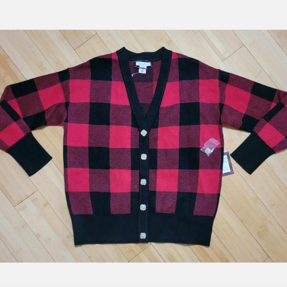 Tommy Bahama  Plaid Red Black Cardigan Medium